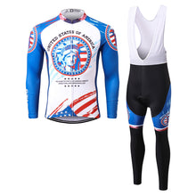 Load image into Gallery viewer, Thriller Rider Sports Bicycle Clothing Mens Cycling Jersey Long Sleeve and Bib Trousers Kit(United States of America)