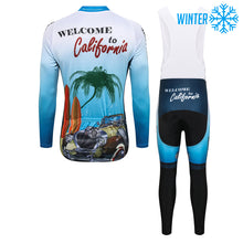 Carica l'immagine nel visualizzatore di Gallery, Thriller Rider Sports Abbigliamento per Biciclette Uomo Ciclismo Giacche e Calzamaglia con Bretelle Termico/Inverno Combinazione(Welcome to California)