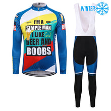 Lade das Bild in den Galerie-Viewer, Thriller Rider Sports Fahrradbekleidung Herren Fahrradtrikots Radtrikots und Lange Trägerhose Anzug Winter/Thermo(I'm a Simple Man)