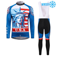 Lade das Bild in den Galerie-Viewer, Thriller Rider Sports Fahrradbekleidung Herren Fahrradtrikots Radtrikots und Lange Trägerhose Anzug Winter/Thermo(USA Flag)