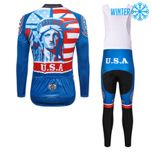 Lade das Bild in den Galerie-Viewer, Thriller Rider Sports Fahrradbekleidung Herren Fahrradtrikots Radtrikots und Lange Trägerhose Anzug Winter/Thermo(USA Flag)
