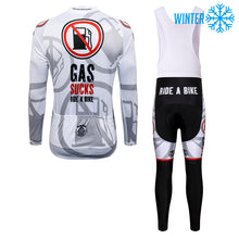 Load image into Gallery viewer, Thriller Rider Sports Bicycle Clothing Mens Cycling Jackets and Bib Tights Winter Kit(Gas Sucks Ride a Bike)