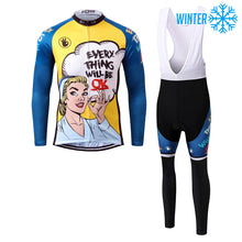 Lade das Bild in den Galerie-Viewer, Thriller Rider Sports Fahrradbekleidung Herren Fahrradtrikots Radtrikots und Lange Trägerhose Anzug Winter/Thermo(Everything Will Be OK)