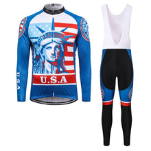 画像をギャラリービューアに読み込む, Thriller Rider Sports 自転車の服 メンズ サイクル長袖 + ビブタイツ 組み合わせ(USA Flag)