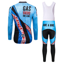 Lade das Bild in den Galerie-Viewer, Thriller Rider Sports Fahrradbekleidung Herren Fahrradtrikots Radtrikots und Lange Trägerhose Anzug(Gas Sucks Ride a Bike)