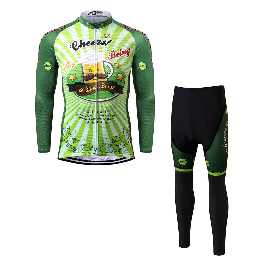 Thriller Rider Sports Bicycle Clothing Mens Cycling Jersey Long Sleeve and Trousers Kit(Cheer for Being)