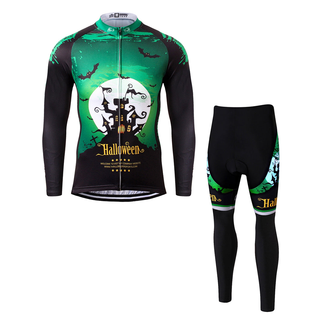 Thriller Rider Sports Bicycle Clothing Mens Cycling Jersey Long Sleeve and Trousers Kit(Ghost Castle)