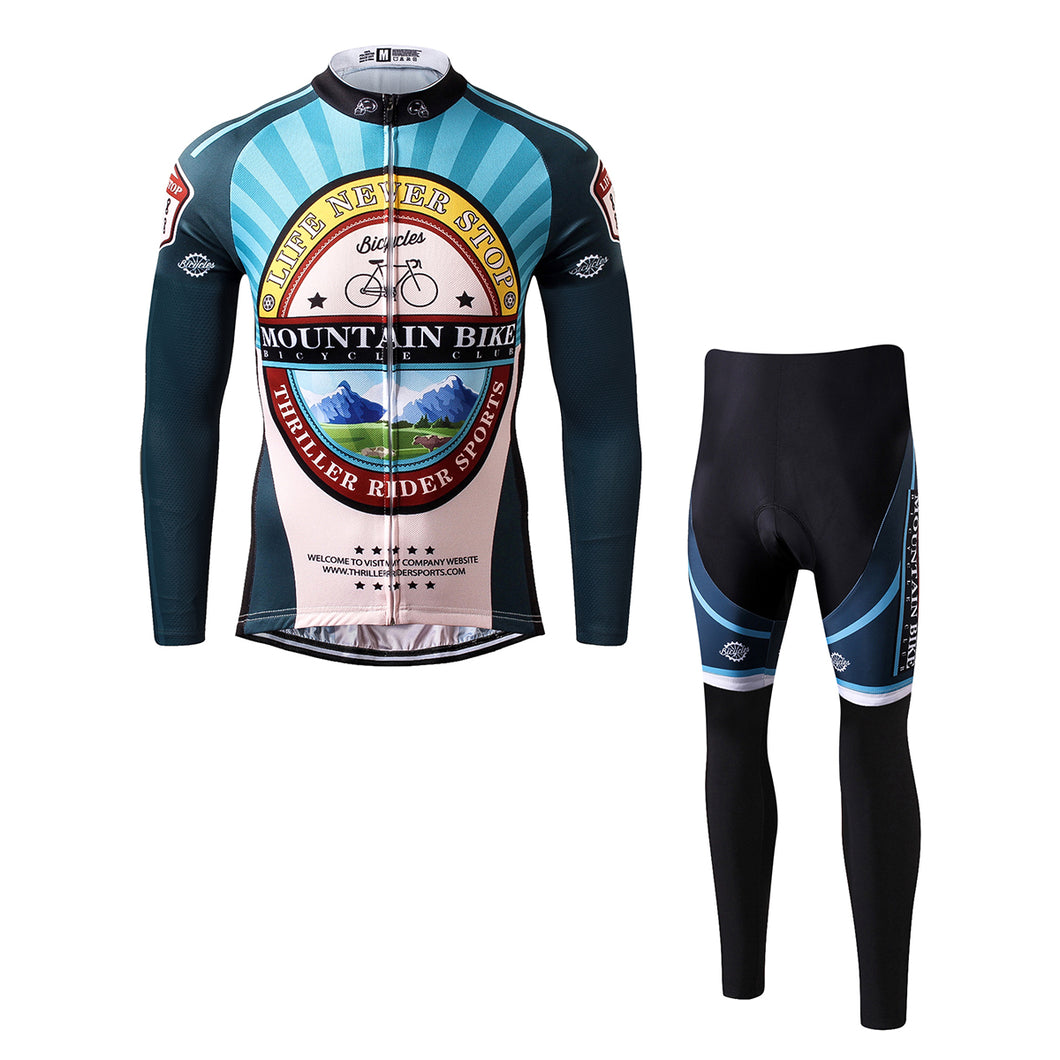 Thriller Rider Sports Bicycle Clothing Mens Cycling Jersey Long Sleeve and Trousers Kit(Mountian Bike Bicycle Club)