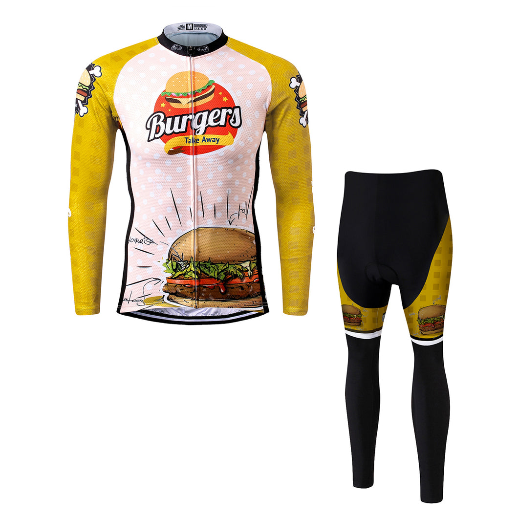 Thriller Rider Sports Bicycle Clothing Mens Cycling Jersey Long Sleeve and Trousers Kit(The Burgers)