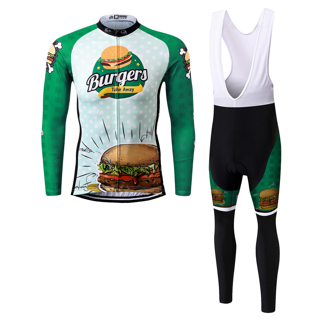 Thriller Rider Sports Bicycle Clothing Mens Cycling Jersey Long Sleeve and Bib Trousers Kit(The Burgers)