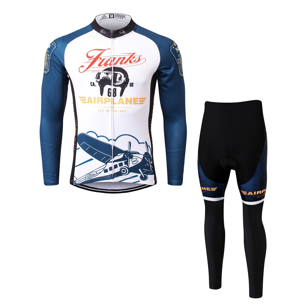 Thriller Rider Sports Bicycle Clothing Mens Cycling Jersey Long Sleeve and Trousers Kit(Airplane)