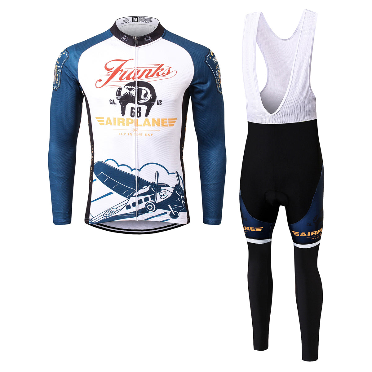 Thriller Rider Sports Fahrradbekleidung Herren Fahrradtrikots Radtrikots und Lange Trägerhose Anzug(Airplane)