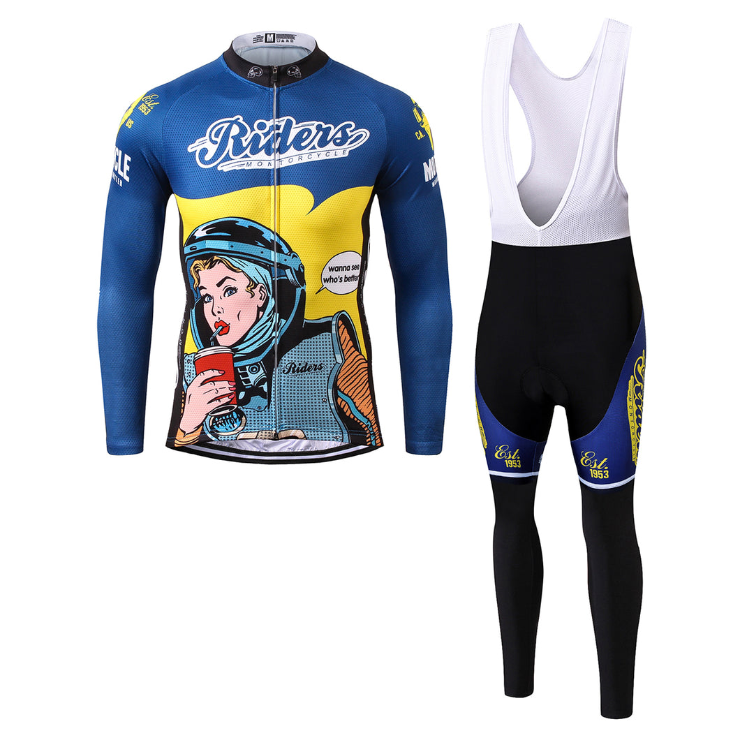 Thriller Rider Sports Bicycle Clothing Mens Cycling Jersey Long Sleeve and Bib Trousers Kit(Riders)