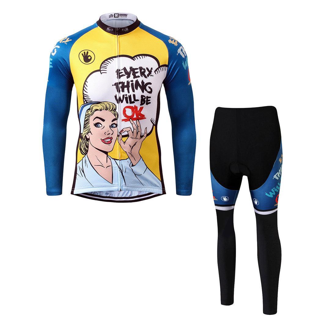 Thriller Rider Sports Bicycle Clothing Mens Cycling Jersey Long Sleeve and Trousers Kit(Everything Will Be OK)