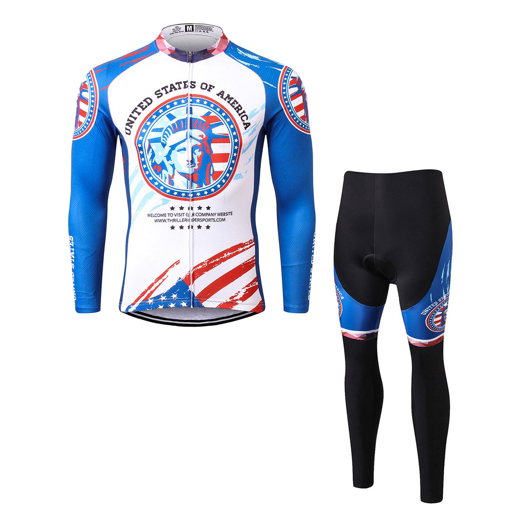 Thriller Rider Sports Bicycle Clothing Mens Cycling Jersey Long Sleeve and Trousers Kit(United States of America)