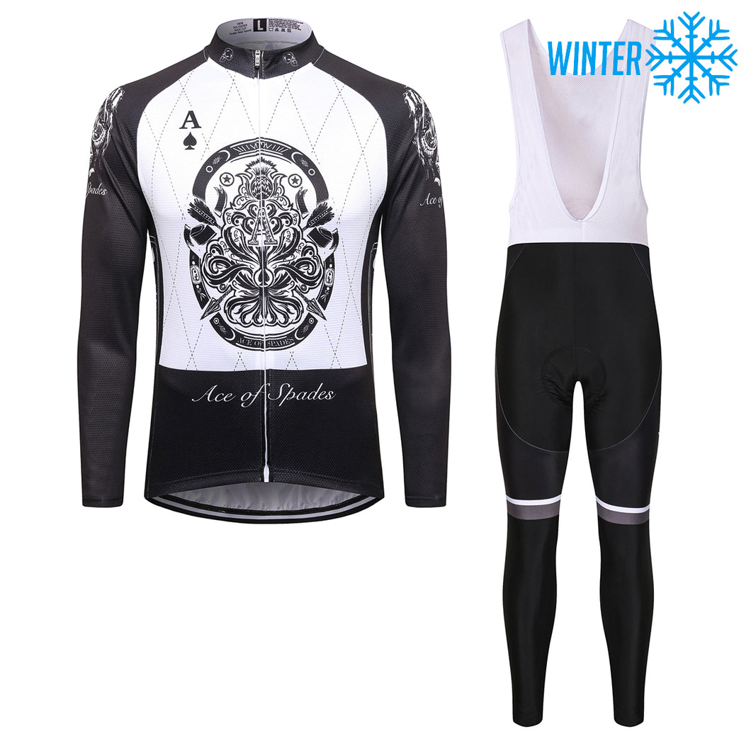 Thriller Rider Sports Fahrradbekleidung Herren Fahrradtrikots Radtrikots und Lange Trägerhose Anzug Winter/Thermo(Ace of Spades)