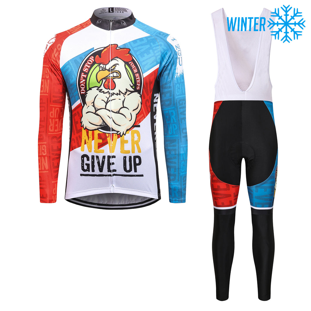 Thriller Rider Sports Bicycle Clothing Mens Cycling Jackets and Bib Tights Winter Kit(Never Give Up)