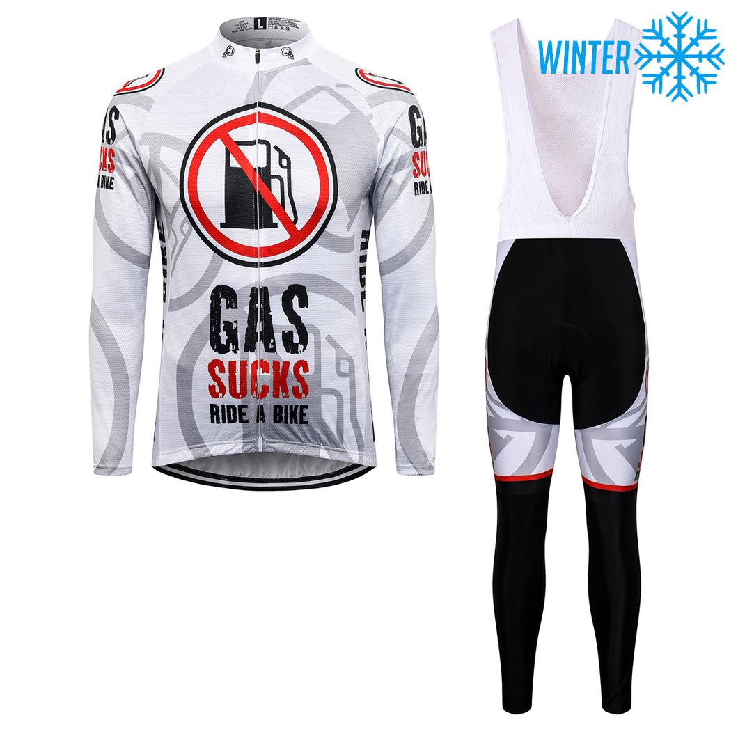 Thriller Rider Sports Bicycle Clothing Mens Cycling Jackets and Bib Tights Winter Kit(Gas Sucks Ride a Bike)