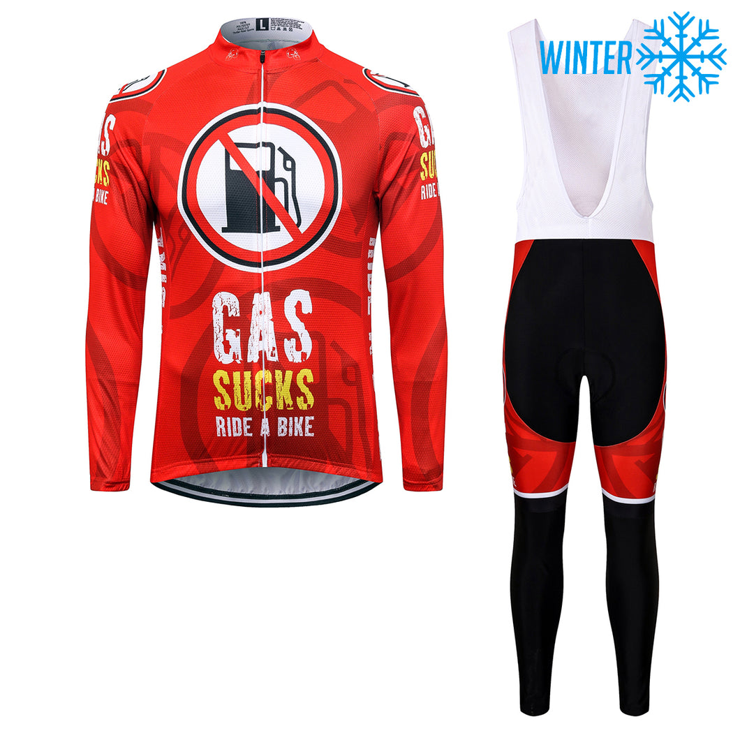 Thriller Rider Sports Bicycle Clothing Mens Cycling Jackets and Bib Tights Winter Kit(Gas Sucks Ride a Bike)