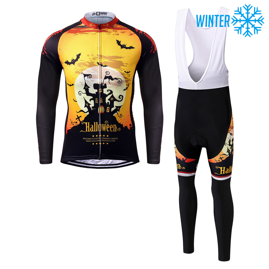 Thriller Rider Sports Fahrradbekleidung Herren Fahrradtrikots Radtrikots und Lange Trägerhose Anzug Winter/Thermo(Ghost Castle)