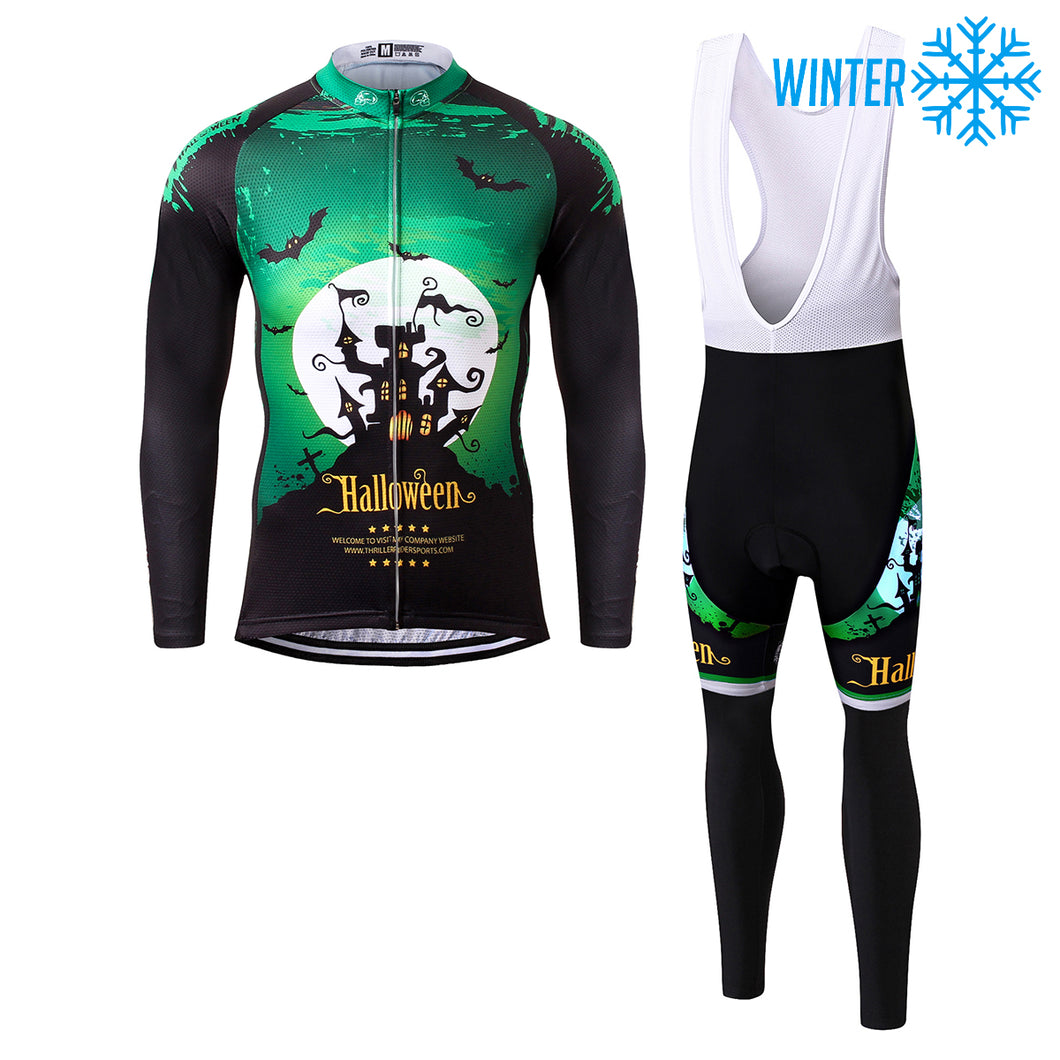 Thriller Rider Sports Fahrradbekleidung Herren Fahrradtrikots Radtrikots und Lange Trägerhose Anzug Winter/Thermo(Ghost Castle)