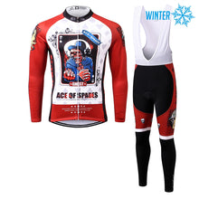 Lade das Bild in den Galerie-Viewer, Thriller Rider Sports Fahrradbekleidung Herren Fahrradtrikots Radtrikots und Lange Trägerhose Anzug Winter/Thermo(Ace of Spades)
