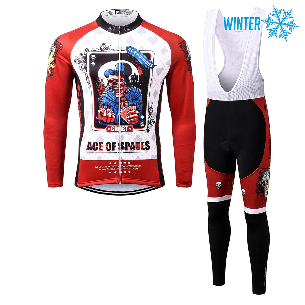 Thriller Rider Sports Fahrradbekleidung Herren Fahrradtrikots Radtrikots und Lange Trägerhose Anzug Winter/Thermo(Ace of Spades)