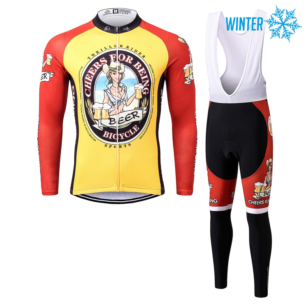 Thriller Rider Sports Vêtements de Vélo Homme Cyclisme Vestes + Collant à Bretelles Thermique/Hiver Combinaison(Cheer for Being)