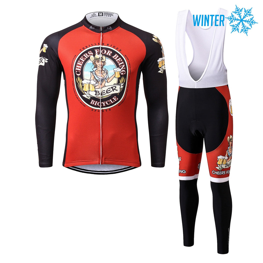 Thriller Rider Sports Vêtements de Vélo Homme Cyclisme Vestes + Collant à Bretelles Thermique/Hiver Combinaison(Cheer for Being)