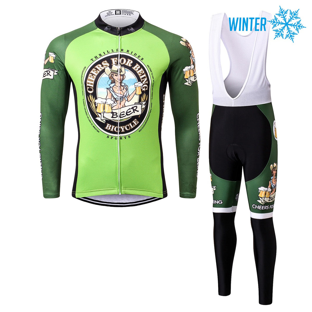 Thriller Rider Sports Fahrradbekleidung Herren Fahrradtrikots Radtrikots und Lange Trägerhose Anzug Winter/Thermo(Cheer for Being)