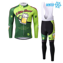 Charger l&#39;image dans la galerie, Thriller Rider Sports Vêtements de Vélo Homme Cyclisme Vestes + Collant à Bretelles Thermique/Hiver Combinaison(I Like Beer)
