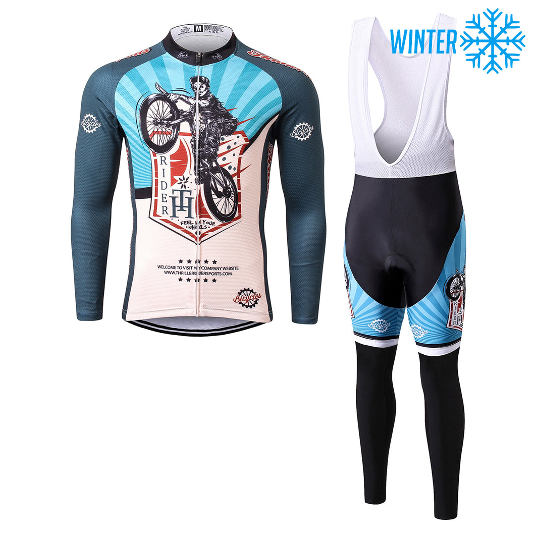 Thriller Rider Sports Vêtements de Vélo Homme Cyclisme Vestes + Collant à Bretelles Thermique/Hiver Combinaison(Feel in Your Wheels)