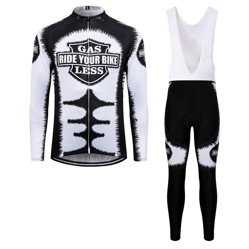 Thriller Rider Sports Bicycle Clothing Mens Cycling Jersey Long Sleeve and Bib Trousers Kit(Gas Sucks Ride a Bike)