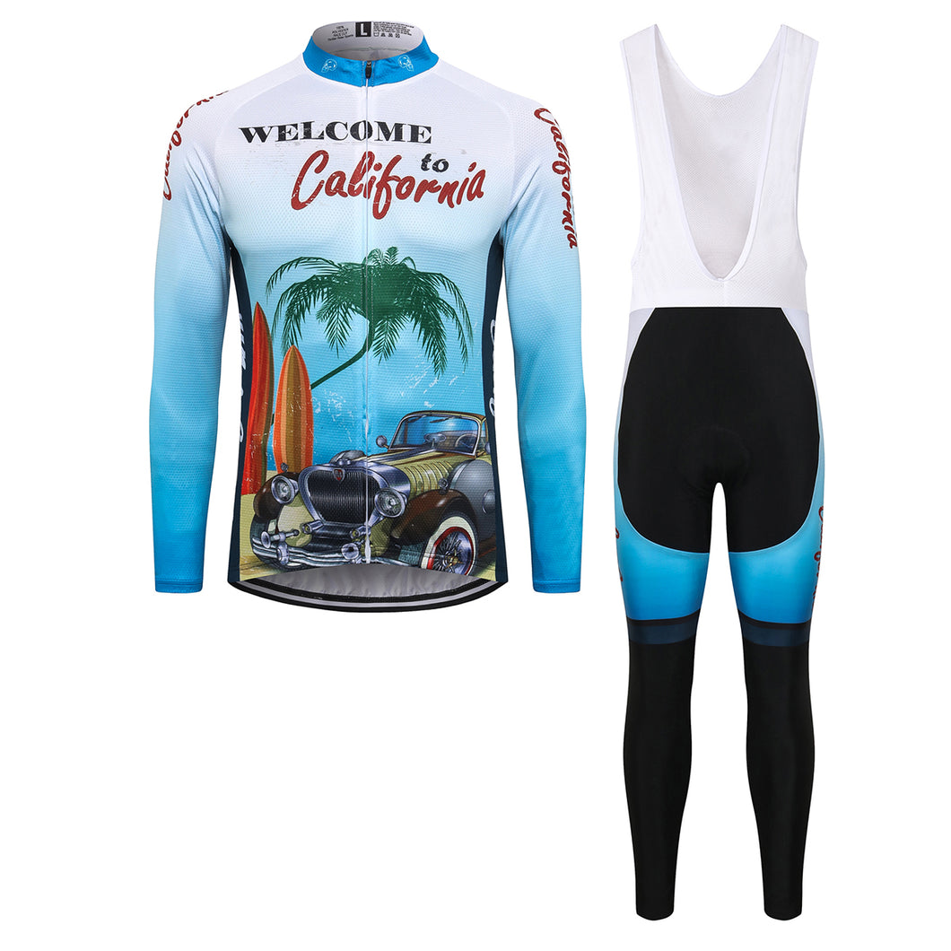 Thriller Rider Sports Bicycle Clothing Mens Cycling Jersey Long Sleeve and Bib Trousers Kit(Welcome to California)