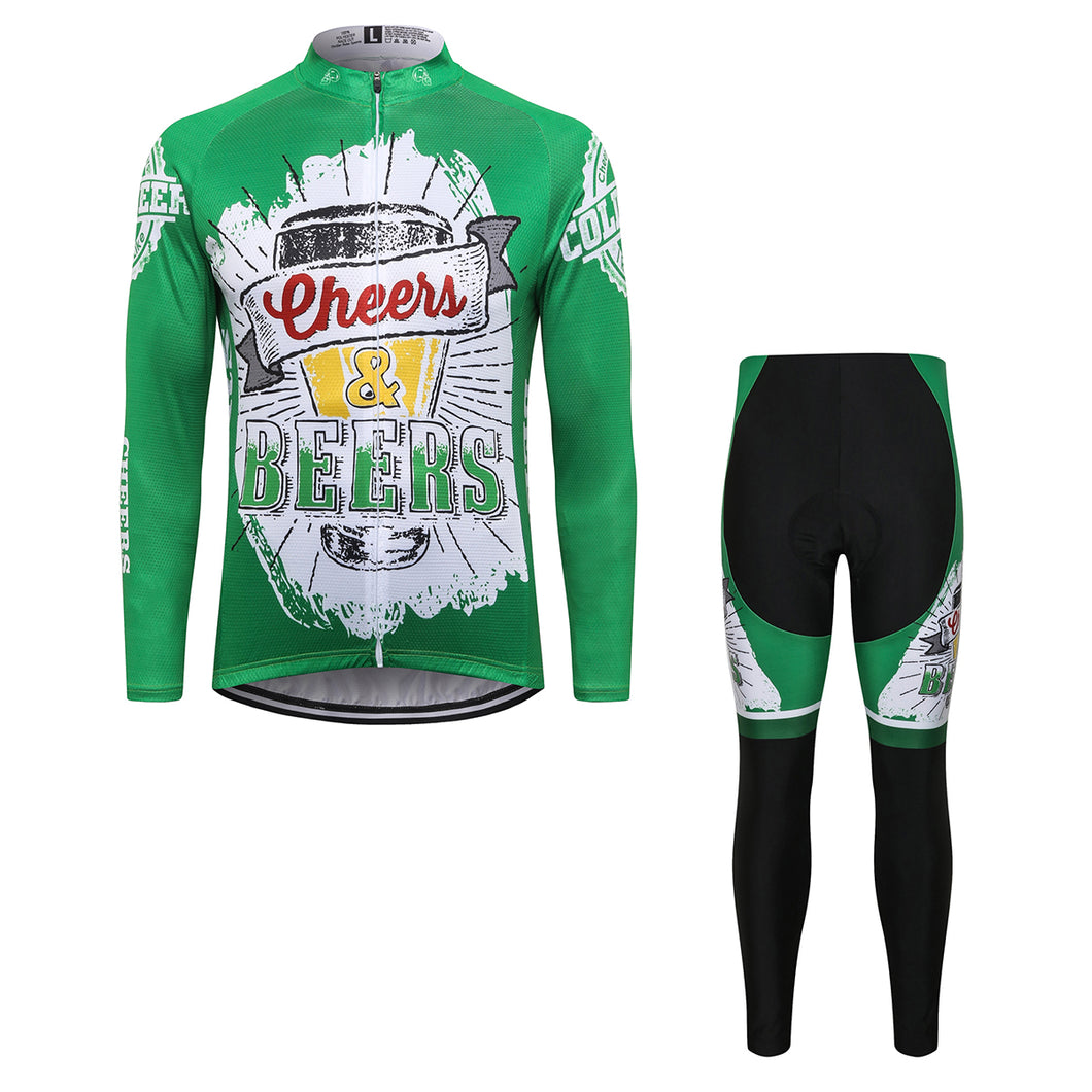 Thriller Rider Sports Bicycle Clothing Mens Cycling Jersey Long Sleeve and Trousers Kit(Cheers & Beers)