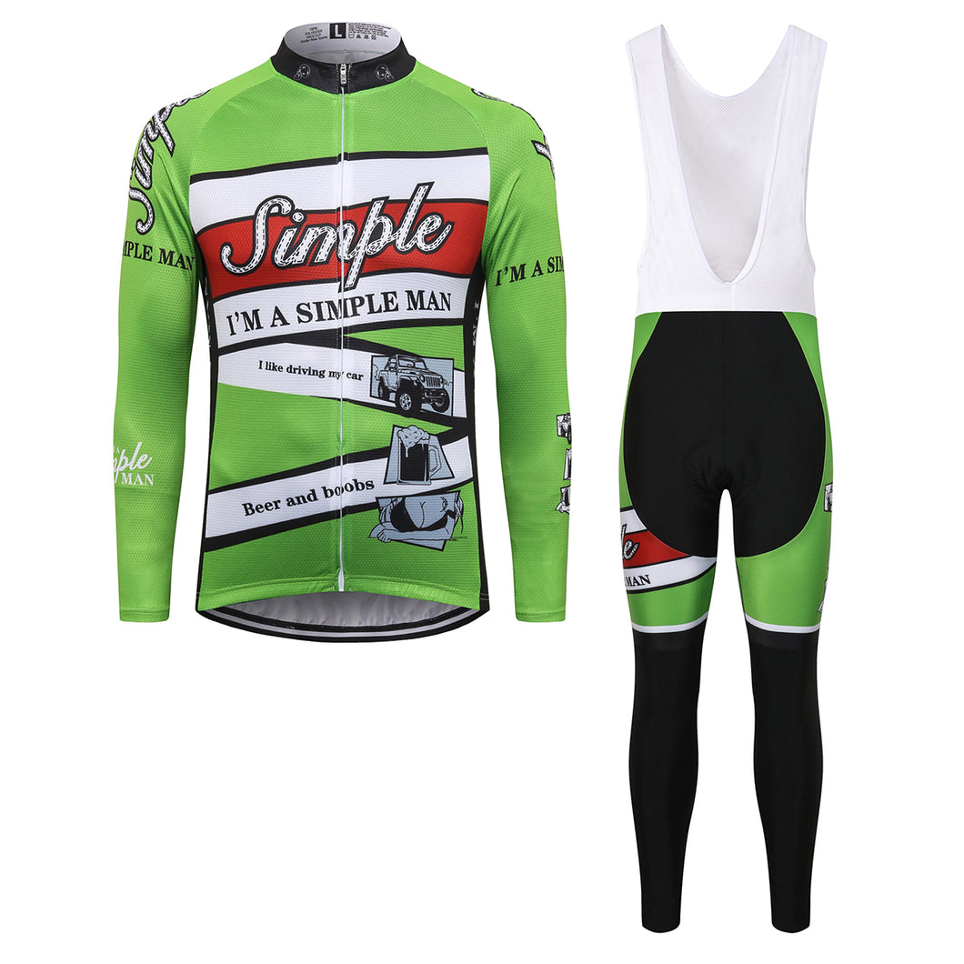 Thriller Rider Sports Bicycle Clothing Mens Cycling Jersey Long Sleeve and Bib Trousers Kit(I'm Simple Man)