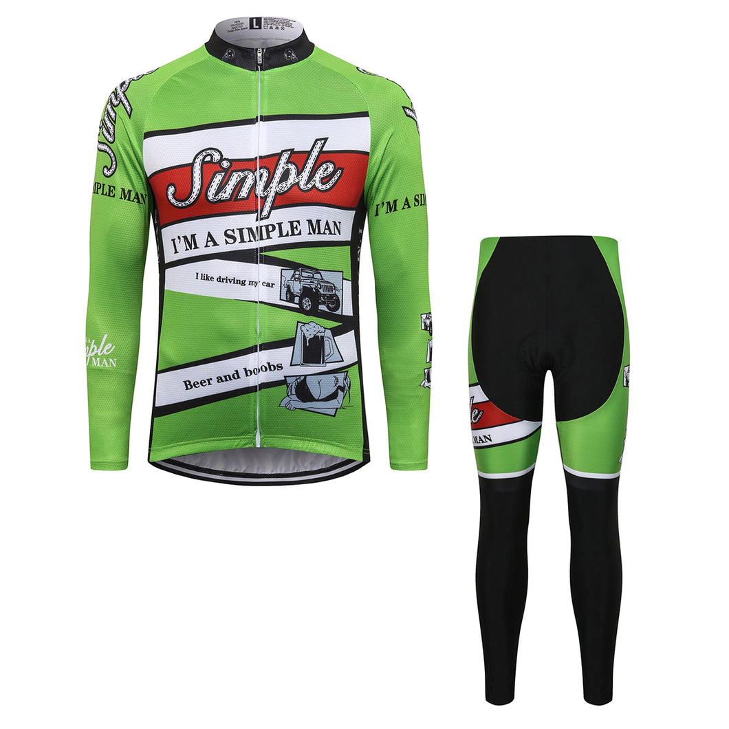 Thriller Rider Sports Bicycle Clothing Mens Cycling Jersey Long Sleeve and Trousers Kit(I'm Simple Man)