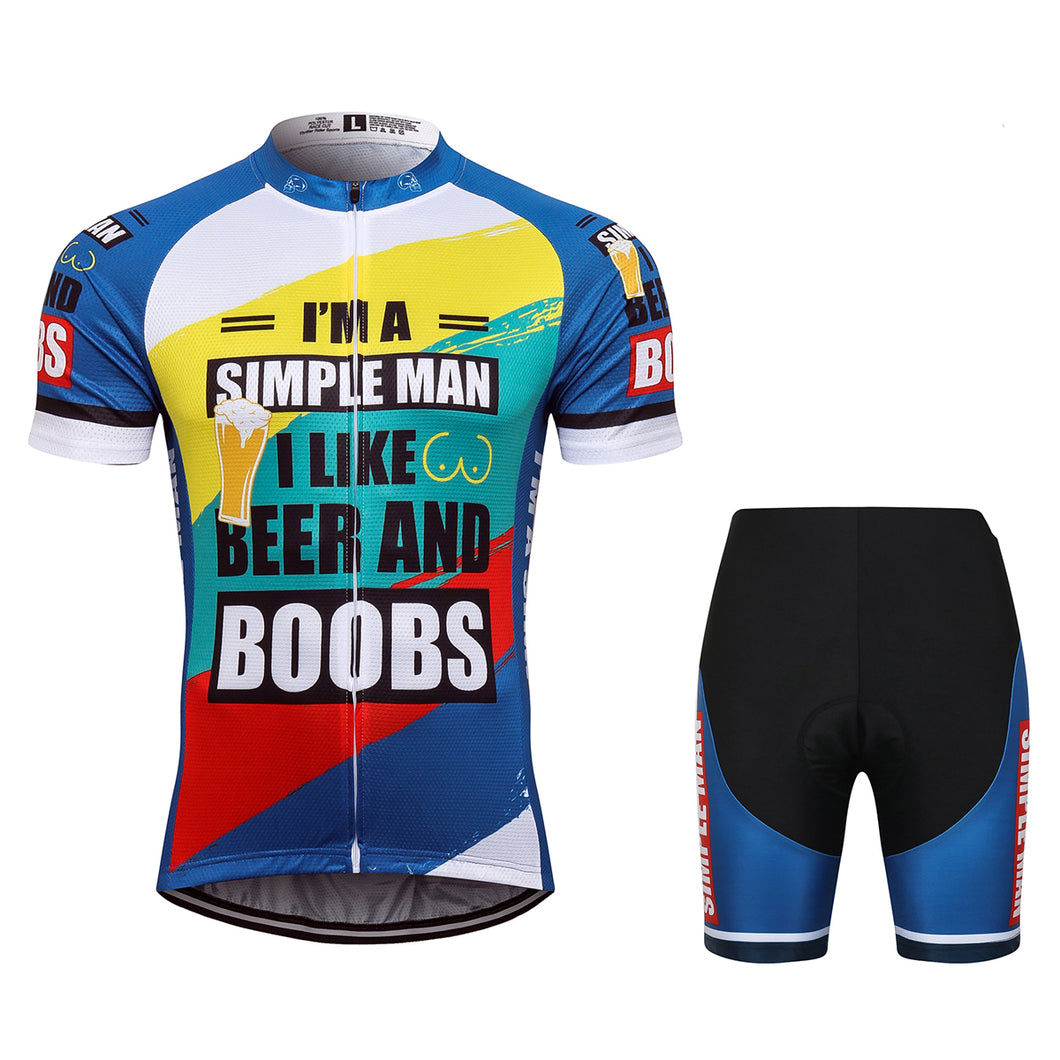 Thriller Rider Sports Bicycle Clothing Mens Cycling Jersey Short Sleeve and Shorts Kit(I'm a Simple Man)