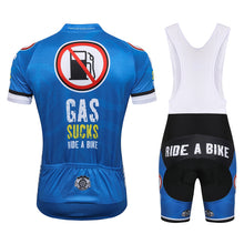 Load image into Gallery viewer, Thriller Rider Sports Bicycle Clothing Mens Cycling Jersey Short Sleeve and Bib Shorts Kit(Gas Sucks Ride a Bike)
