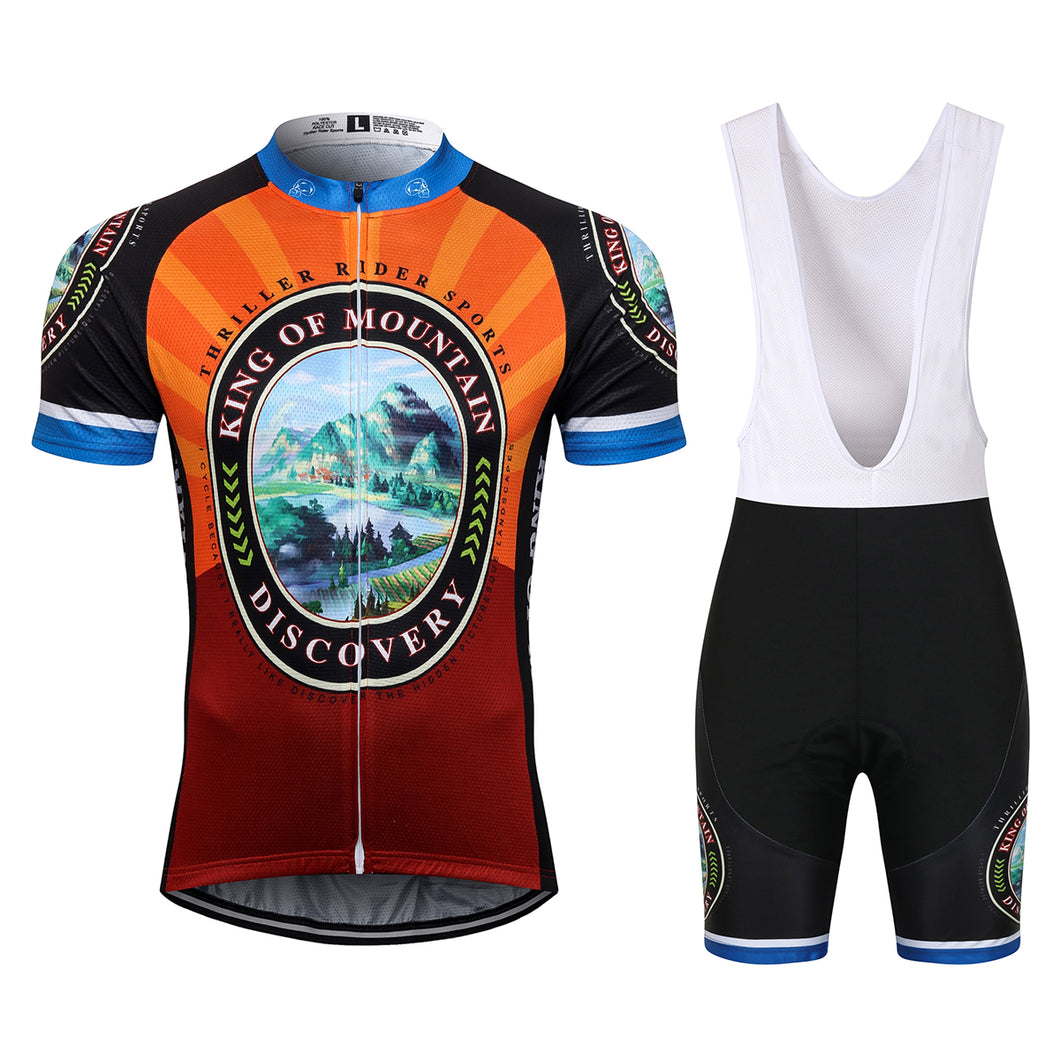 Thriller Rider Sports Bicycle Clothing Mens Cycling Jersey Short Sleeve and Bib Shorts Kit(Discovery)