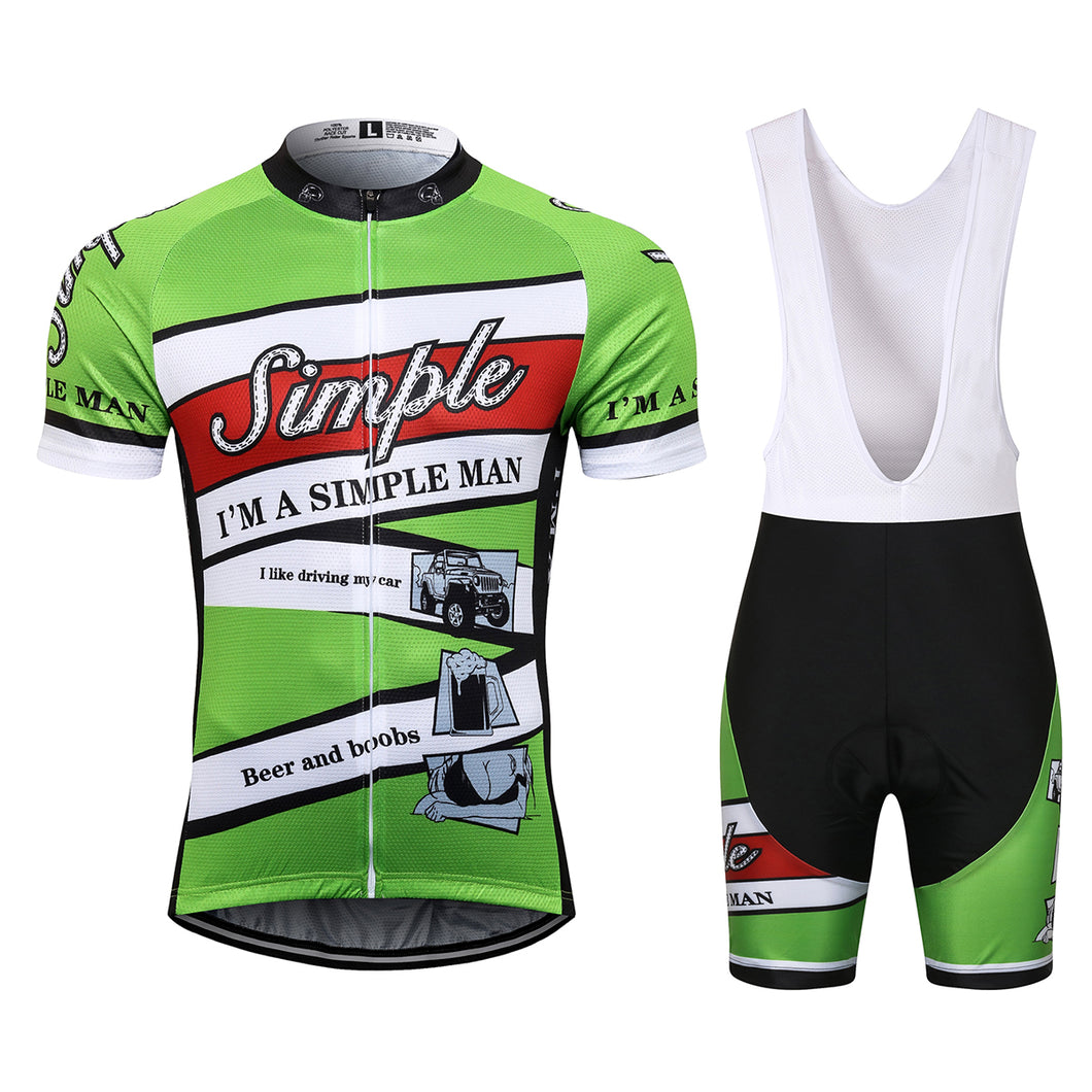 Thriller Rider Sports Bicycle Clothing Mens Cycling Jersey Short Sleeve and Bib Shorts Kit(I'm Simple Man)