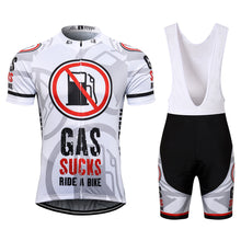 Load image into Gallery viewer, Thriller Rider Sports Bicycle Clothing Mens Cycling Jersey Short Sleeve and Bib Shorts Kit(Gas Sucks Ride a Bike)
