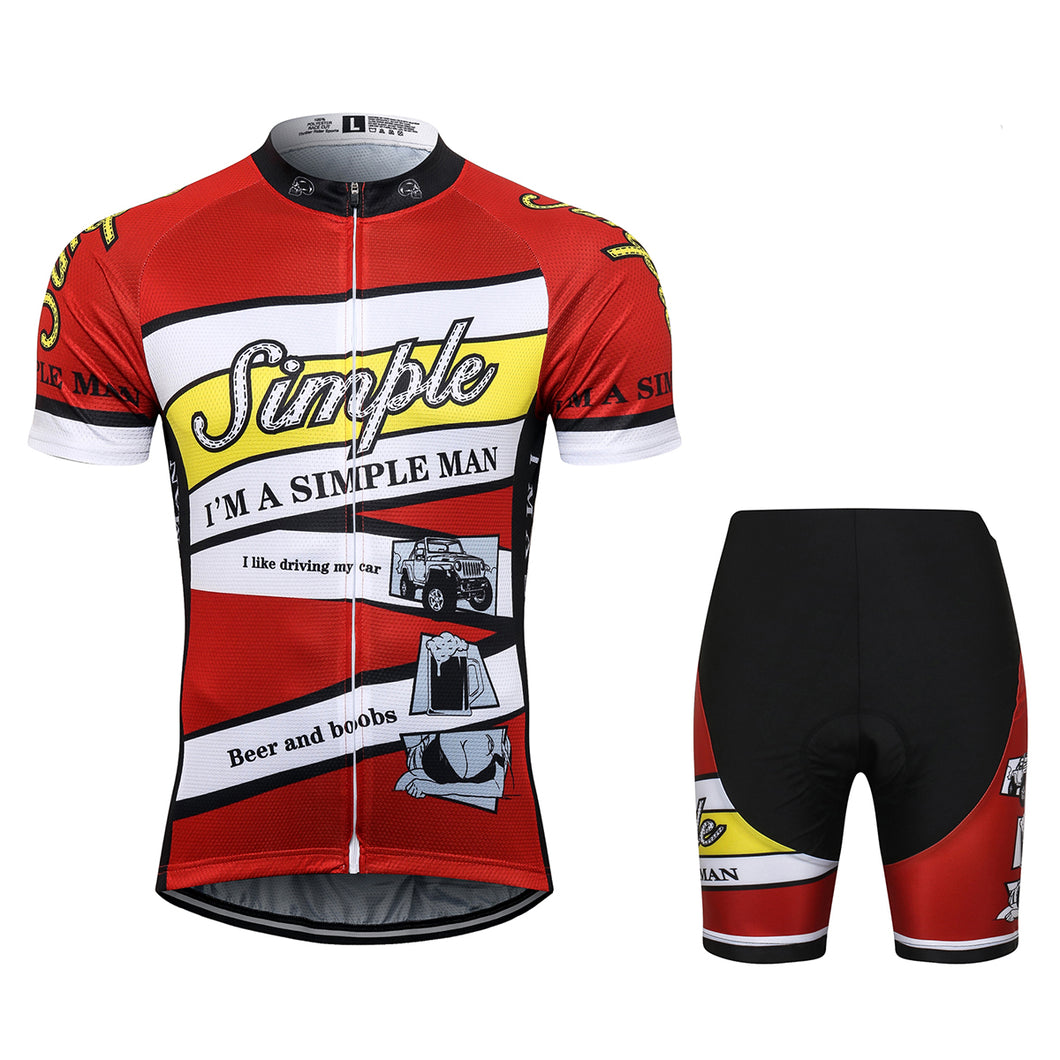 Thriller Rider Sports Bicycle Clothing Mens Cycling Jersey Short Sleeve and Shorts Kit(I'm Simple Man)