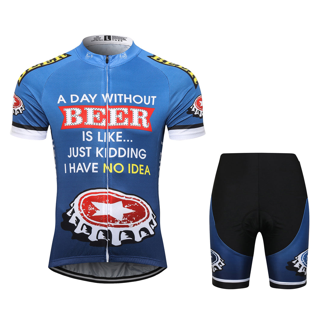 Thriller Rider Sports Bicycle Clothing Mens Cycling Jersey Short Sleeve and Shorts Kit(Beer Cap)