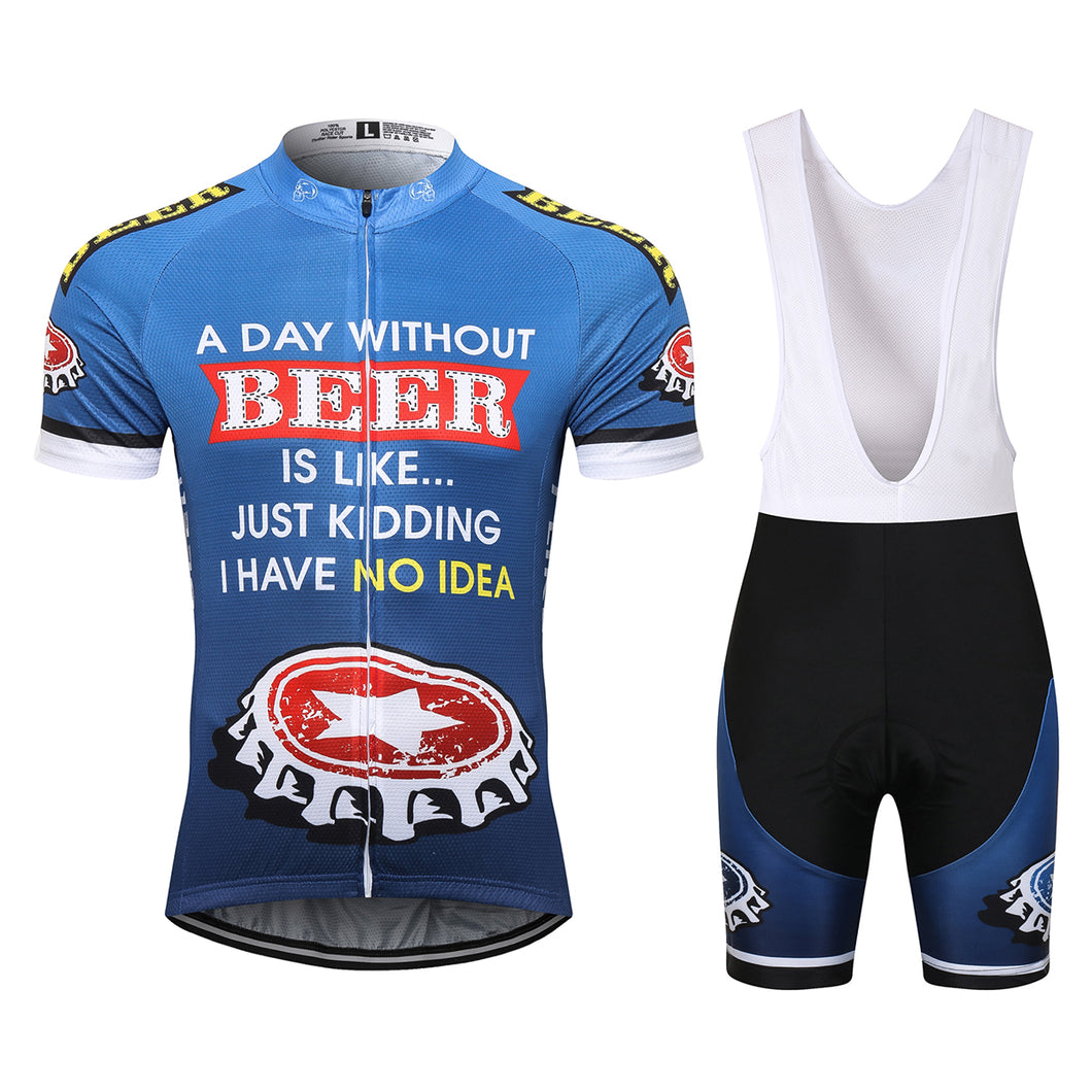 Thriller Rider Sports Bicycle Clothing Mens Cycling Jersey Short Sleeve and Bib Shorts Kit(Beer Cap)