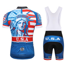 Load image into Gallery viewer, Thriller Rider Sports Bicycle Clothing Mens Cycling Jersey Short Sleeve and Bib Shorts Kit(USA Flag)
