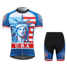 Load image into Gallery viewer, Thriller Rider Sports Bicycle Clothing Mens Cycling Jersey Short Sleeve and Shorts Kit(USA Flag)
