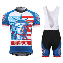 Load image into Gallery viewer, Thriller Rider Sports Bicycle Clothing Mens Cycling Jersey Short Sleeve and Bib Shorts Kit(USA Flag)
