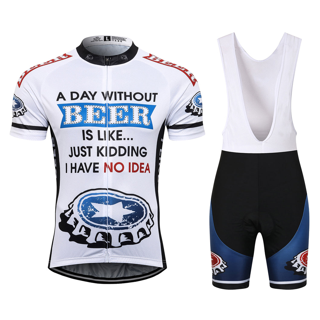 Thriller Rider Sports Bicycle Clothing Mens Cycling Jersey Short Sleeve and Bib Shorts Kit(Beer Cap)