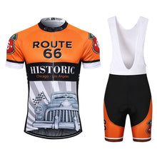 Load image into Gallery viewer, Thriller Rider Sports Bicycle Clothing Mens Cycling Jersey Short Sleeve and Bib Shorts Kit(Route 66)
